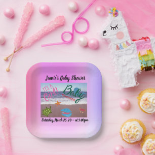 It's A Girl Baby Shower With Cute Ocean Critters I Paper Plate