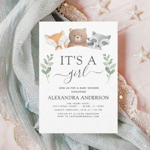 It's a Girl Baby Shower Woodland Greenery Invitation