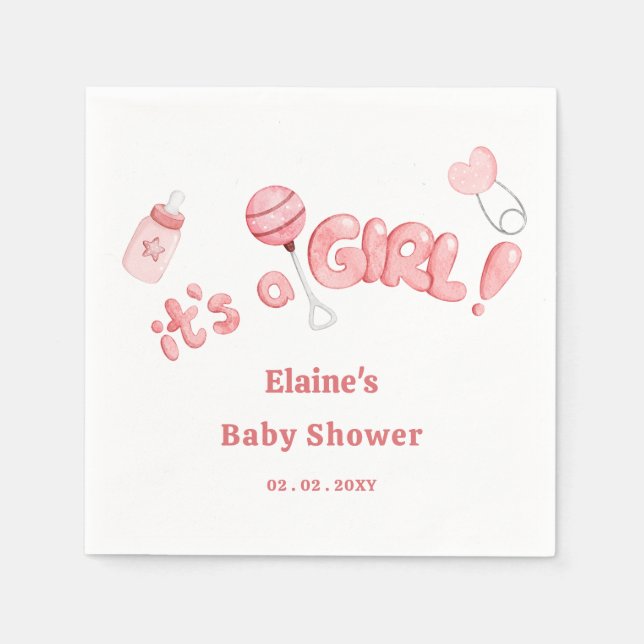 Its a Girl Baby Things Pink Girl Baby Shower Napkin (Front)