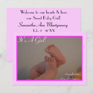It's a Girl Baby Toes Photo Announcement Cards