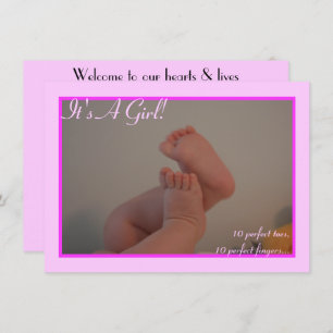 It's a Girl Baby Toes Photo Announcement Cards
