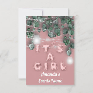 It's a Girl Ballons Eucalyptus Pink Rose Green Invitation