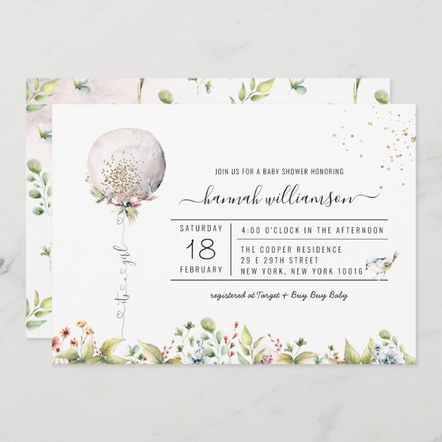 It's a Girl Balloon | Baby Shower Invitation (Front/Back)