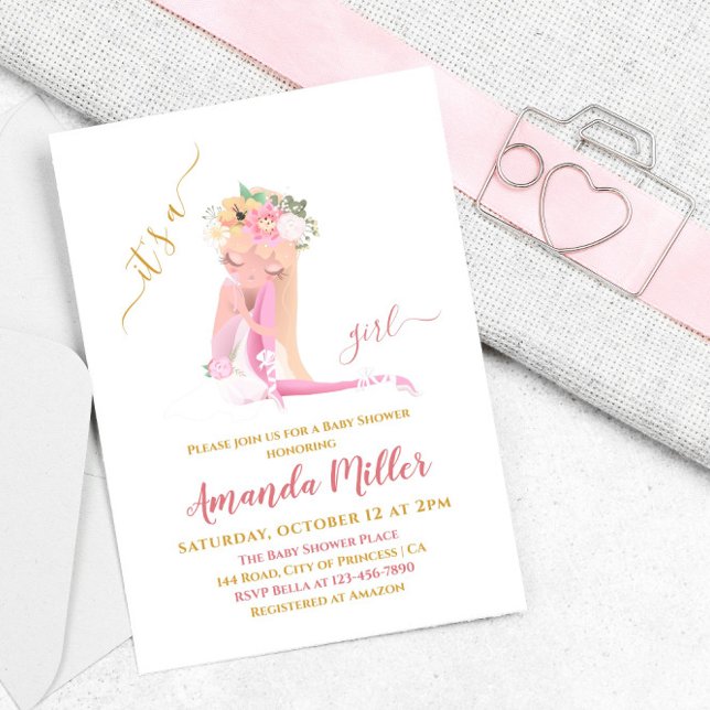 It's a Girl Beautiful Ballerina Baby Shower  Invit Invitation (Creator Uploaded)