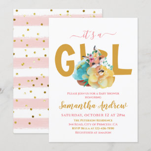 It's a Girl Beautiful Fox Baby Shower Invitation