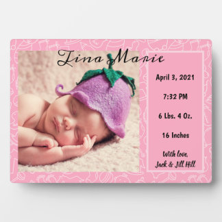 It's a Girl Birth Announcement Pink Baby Photo Plaque