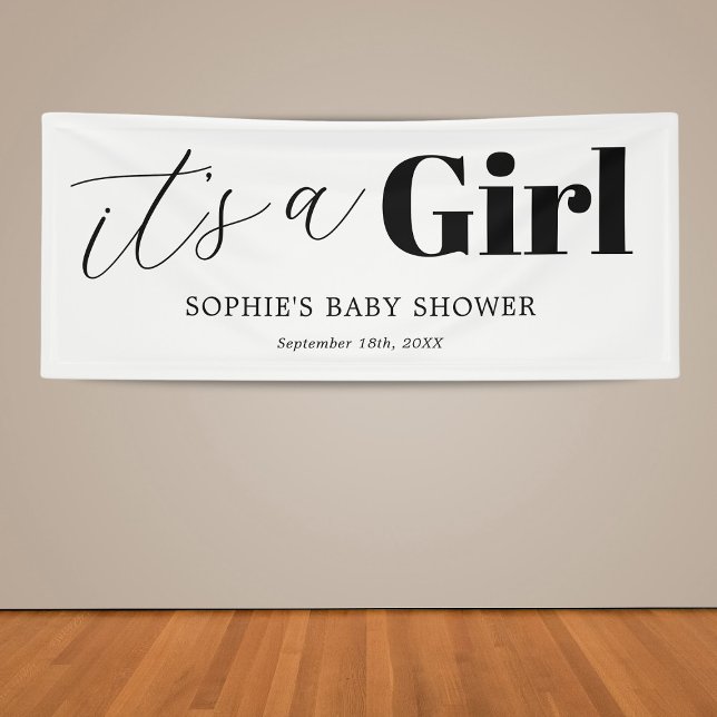 It's a Girl Black White Baby Shower Banner (Creator Uploaded)