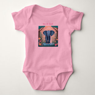 Its A Girl Blue Baby Elephant, Bodysuit