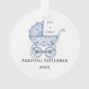 It's A Girl! Blue Toile  Pregnancy Announcement Ornament