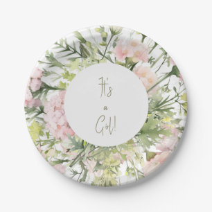 It's a Girl Blush Floral Baby Shower Paper Plate