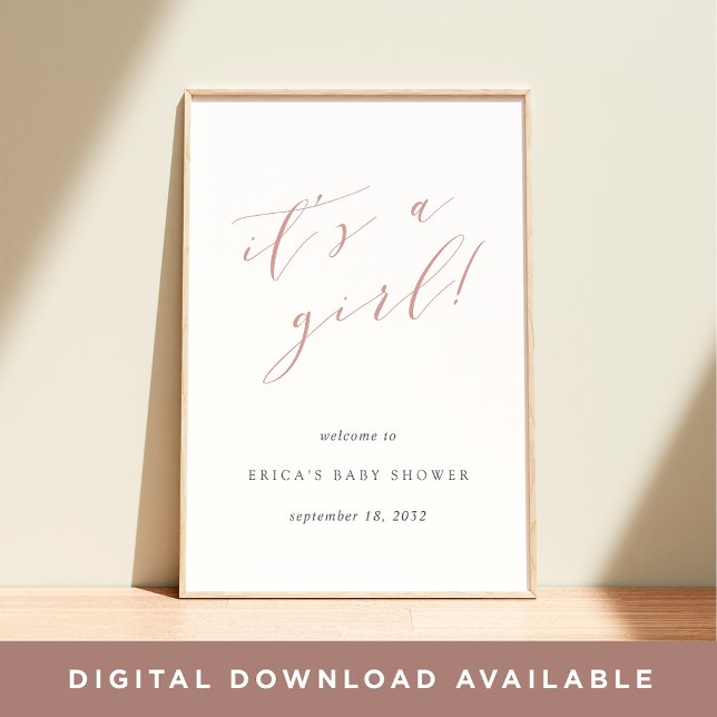 It's a Girl Blush & Grey Baby Shower Welcome Sign (Creator Uploaded)
