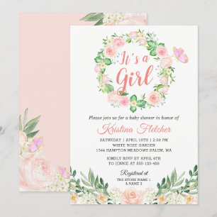 It's a Girl Blush Peach Floral Garden Baby Shower Invitation