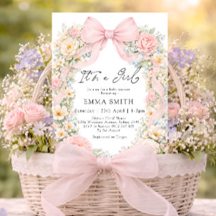 It's a Girl Blush Pink Bow Coquette Baby Shower Invitation