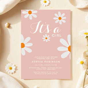 It's a Girl Blush Pink Daisy Flowers Baby Shower Invitation