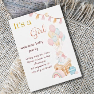 Its A Girl Boho Balloon Baby Shower Invitation