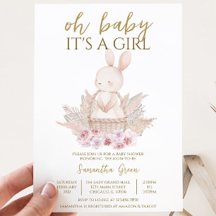 It's a Girl Boho Bunny Baby Shower Invitation