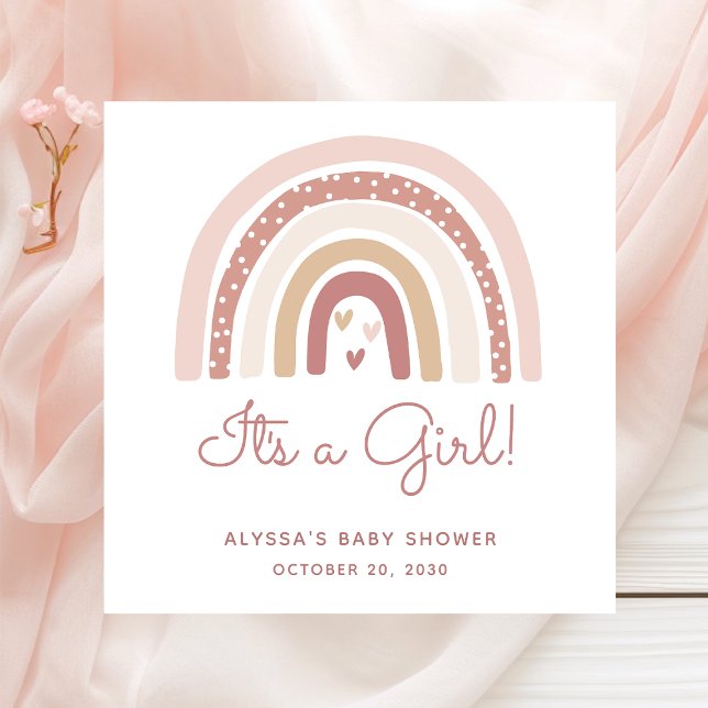 It's A Girl Boho Rainbow Baby Shower Napkin (Creator Uploaded)