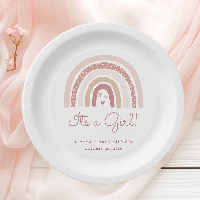 It's A Girl Boho Rainbow Baby Shower Paper Plate (Creator Uploaded)