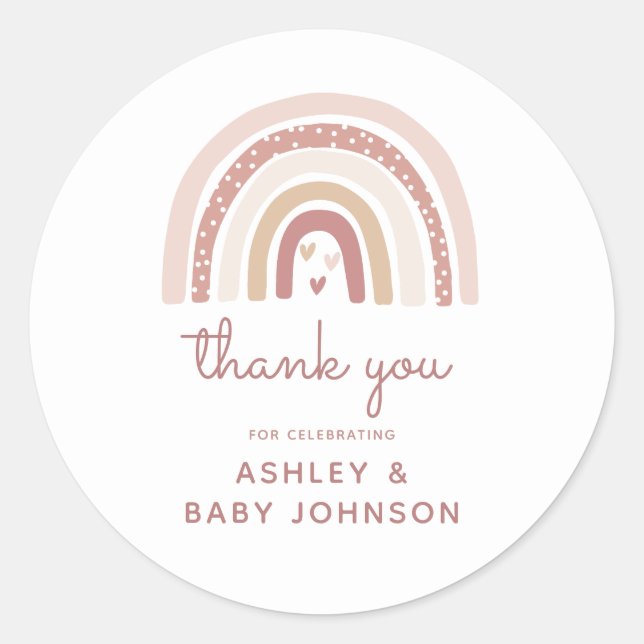 It's a Girl Boho Rainbow Baby Shower Thank You Classic Round Sticker (Front)