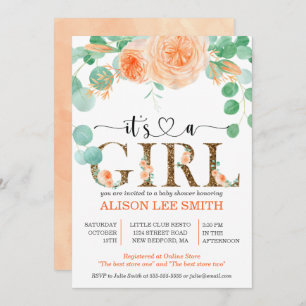 It's a girl Botanical teal and orange Baby Shower