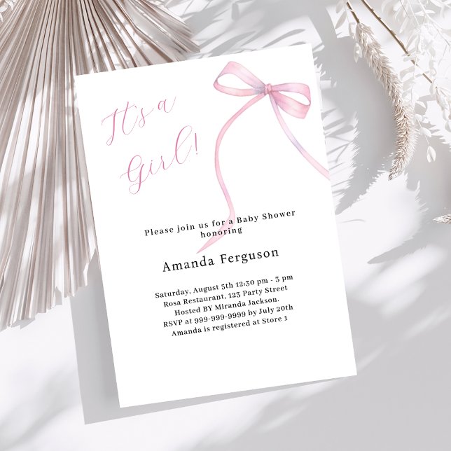 It's a girl bow simple elegant Baby Shower Invitation (Creator Uploaded)