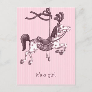 It's a Girl Carousel Horse Postcard