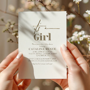 Its A Girl Chic Gold Minimalist Baby Shower Invitation