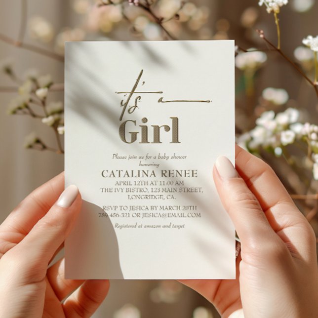 Its A Girl Chic Gold Minimalist Baby Shower Invitation (Creator Uploaded)