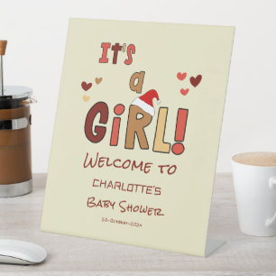 It's a Girl! Christmas Baby Shower Welcome Pedestal Sign
