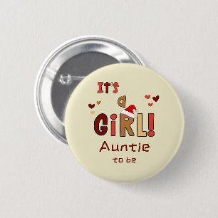 It's a Girl! Christmas Santa Hat Auntie-to-be 6 Cm Round Badge