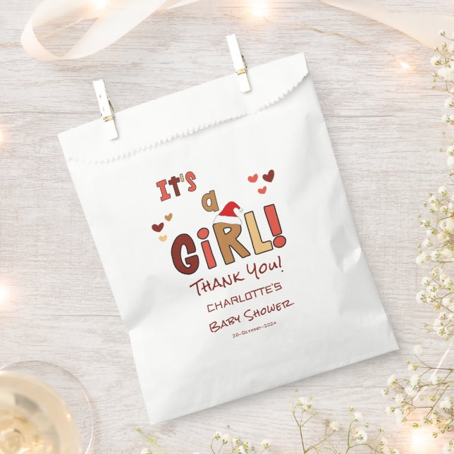 It's a Girl! Christmas Santa Hat Baby Shower Favour Bag (Clipped)