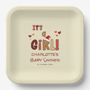 It's a Girl! Christmas Santa Hat Baby Shower Paper Plate