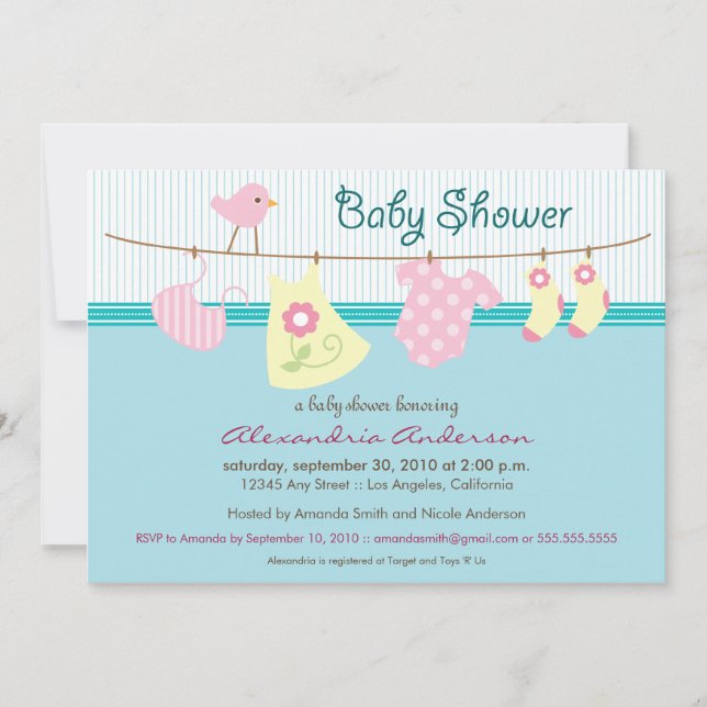 It's a Girl! Clothesline Baby Shower Invitation (Front)