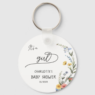 It's a Girl! Colorful Wildflower Baby Shower Key Ring