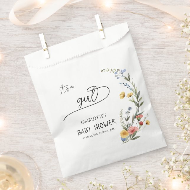 It's a Girl! Colourful Wildflower Baby Shower Favour Bag (Clipped)