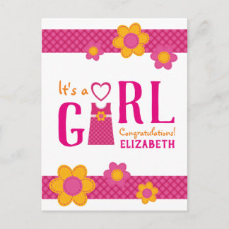 It's a girl congratulations mummy's name flowers postcard