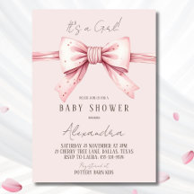 It's a Girl Coquette Blush Pink Bow Baby Shower