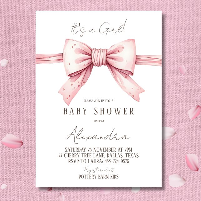 It's a Girl Coquette Pink Bow Baby Shower Invitation (Creator Uploaded)