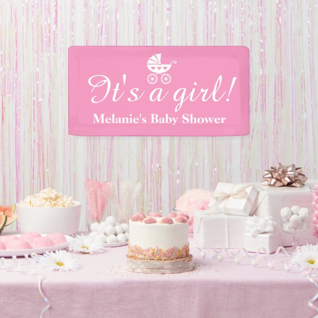 It's a girl custom name pink baby shower banner (Party)