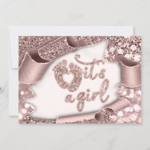It's A Girl Custom New Baby Rose Feet Glitter Invitation