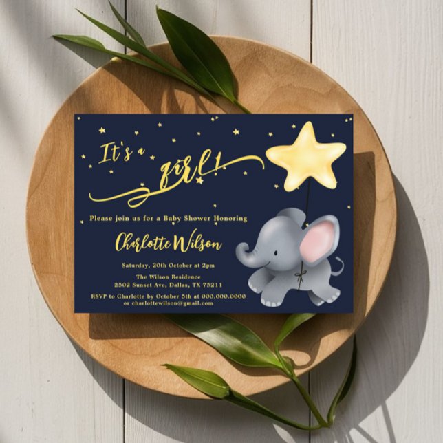 It's a Girl! Cute Baby Elephant Baby Shower Invitation (Creator Uploaded)