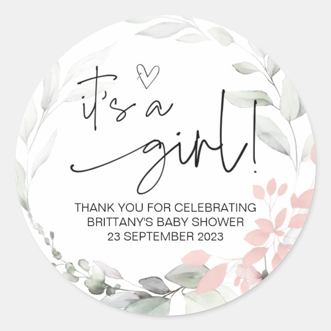  It's a Girl Cute Baby Shower Favour Floral Classic Round Sticker (Front)