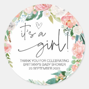  It's a Girl Cute Baby Shower Favour Floral Classic Round Sticker