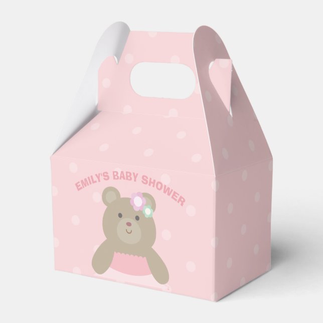 It's a Girl Cute Bear Cub Elegant Pink Baby Shower Favour Box (Front Side)