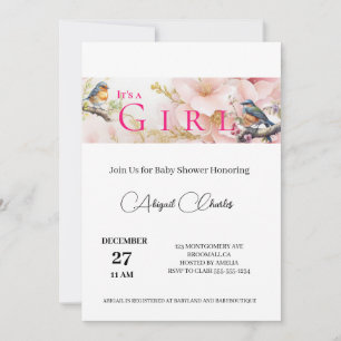  it's a girl cute birdie baby shower card