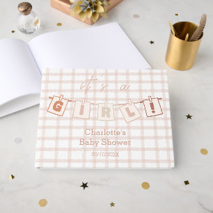 It's a Girl! Cute Brown Gingham Baby Shower Guest Book