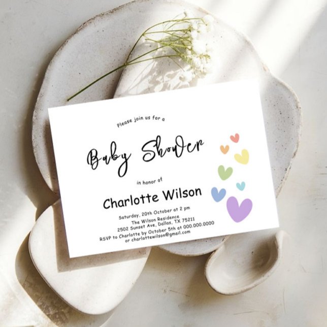 It's a Girl! Cute & Colourful Hearts Baby Shower Invitation (Creator Uploaded)