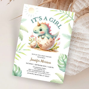 It's a Girl! Cute Dino Dinosaur Girl Baby Shower Invitation