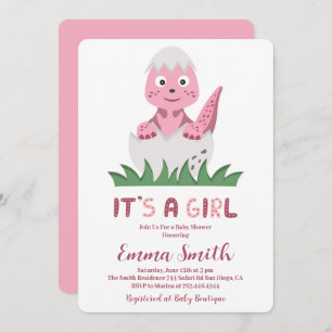 It's a Girl Cute Dinosaur Baby Shower Invitation