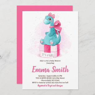 It's a Girl Cute Dinosaur Baby Shower Invitation